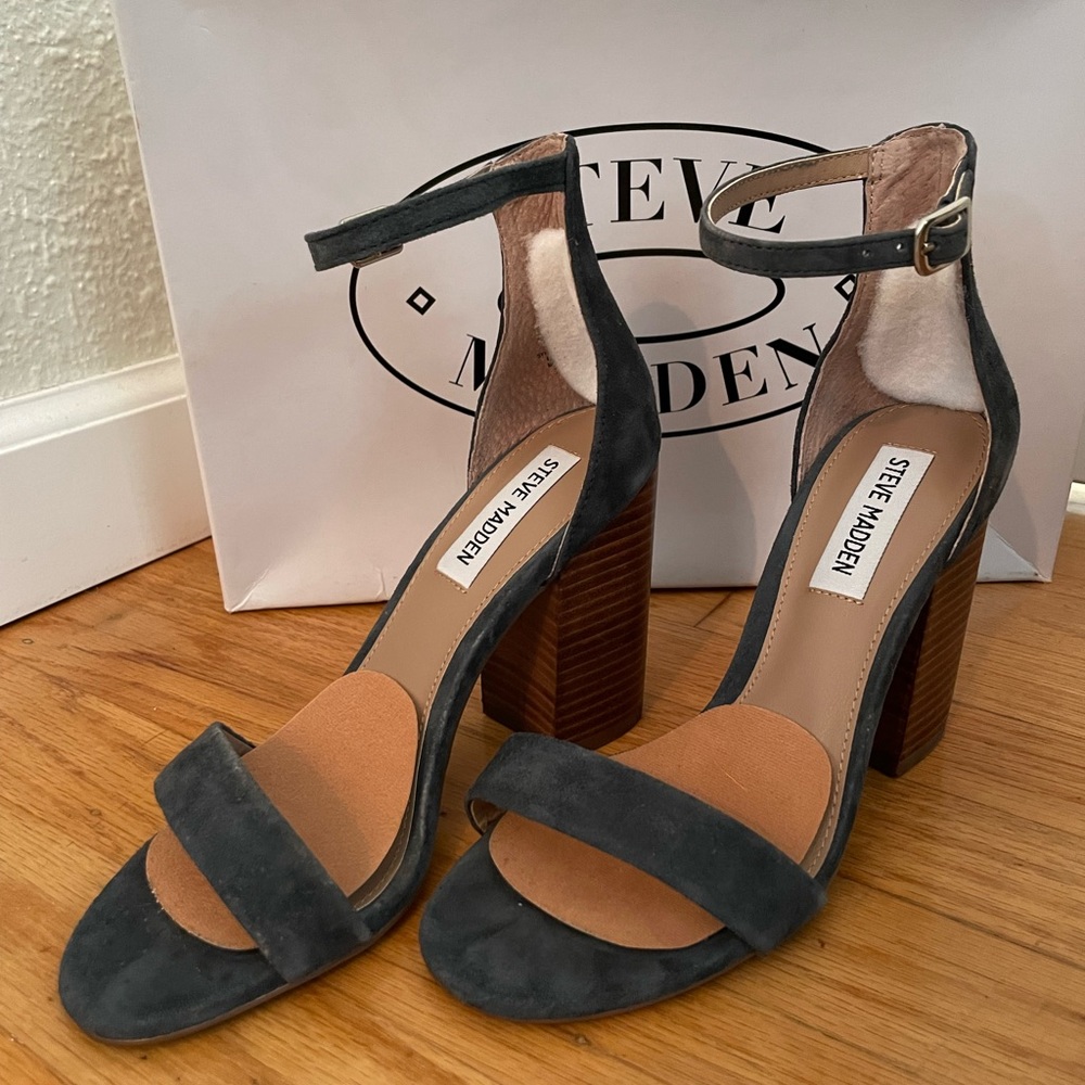 Blue suede block heel